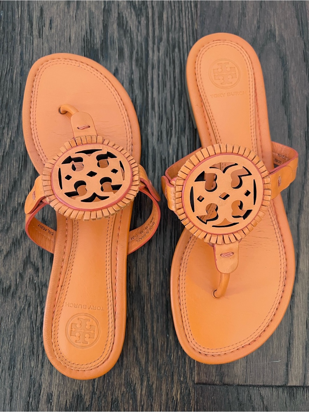 Tory Burch Miller Fringe Sandals Orange Juice Color Size 7.5